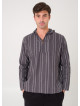 Shepherd Button Detailed Hooded Gray Striped Men's Shirt